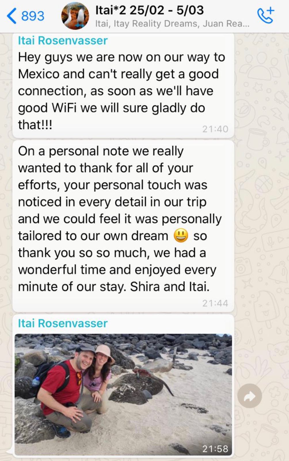 Message from Shira and Itai thanking the team, 2022
