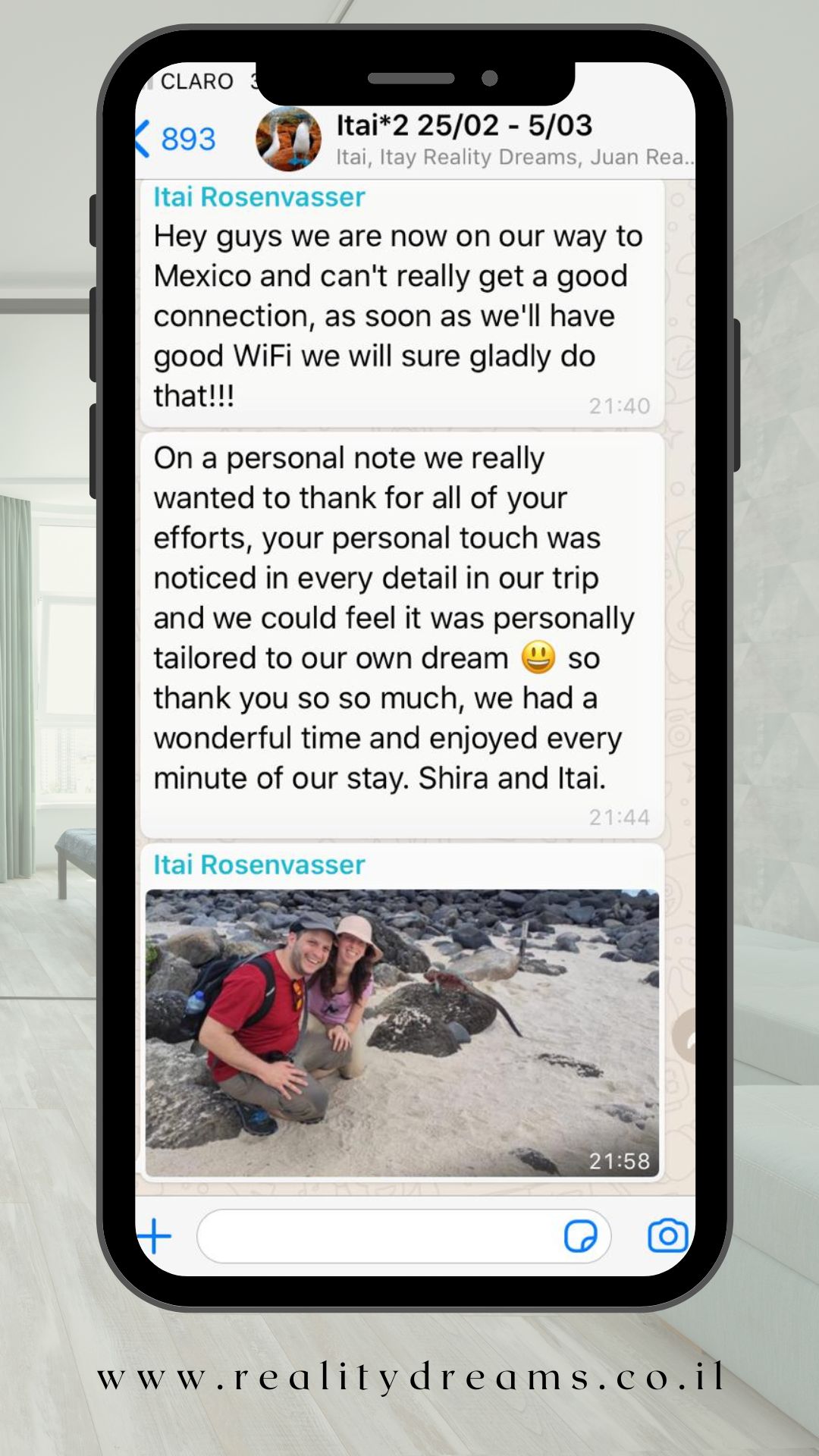 Message from Shira and Itai about their personally tailored dream trip