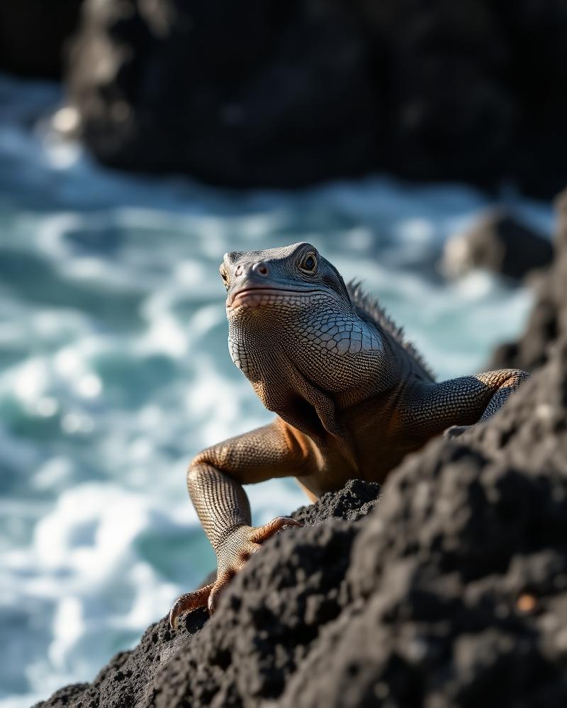 Marine iguana on volcanic rock