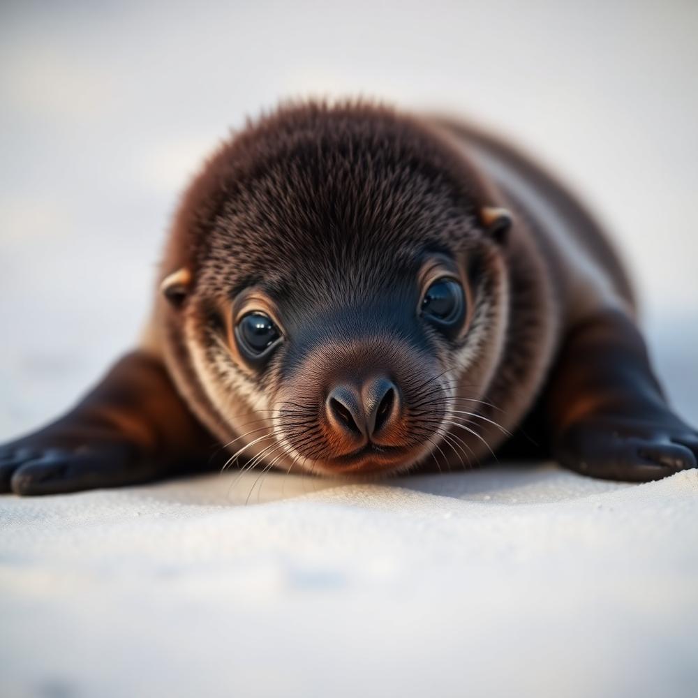 Sea lion pup on white sand
